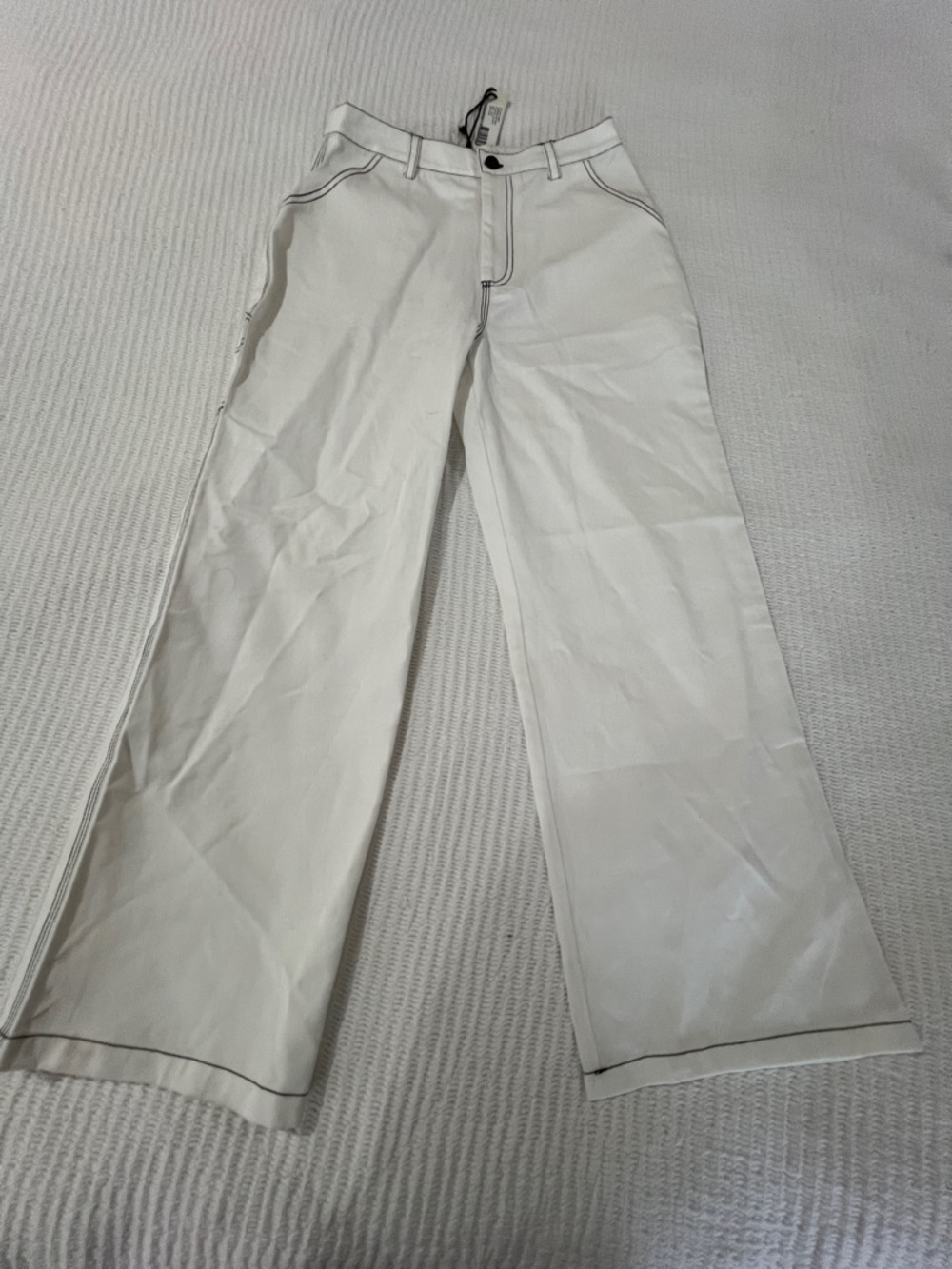 ROLLA'S White Wide-Leg Carpenter Pants with Contrast Stitching Size 10 NWT
